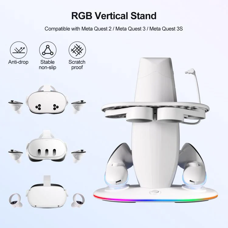 For Meta Quest 2 / 3 / 3S WG68 RGB Lighting VR Fast Charging Display Stand, US Plug(Black) - Image 3
