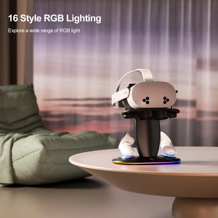For Meta Quest 2 / 3 / 3S WG68 RGB Lighting VR Fast Charging Display Stand, US Plug(White) - Image 4