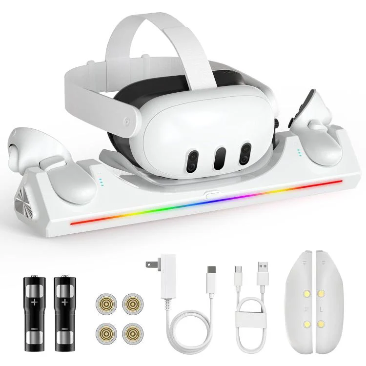 For Meta Quest 3 / 3S WG39 VR Headset & Controller Magnetic Charging Dock, US Plug(White) - Image 2