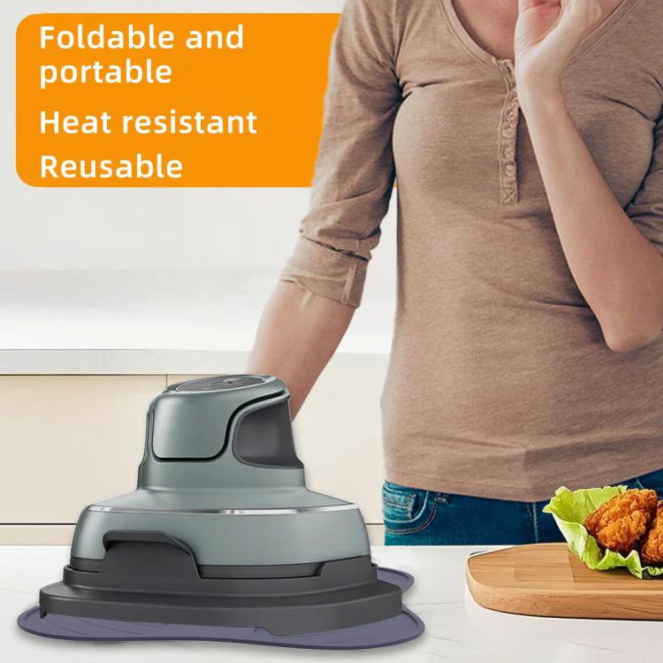 For Ninja FN101GY Crispi Air Fryer Lid Rest Heat Resistant Mat Non-Slip Silicone Pad Protects Countertops from Hot Oil & Steam(Black) - Image 7