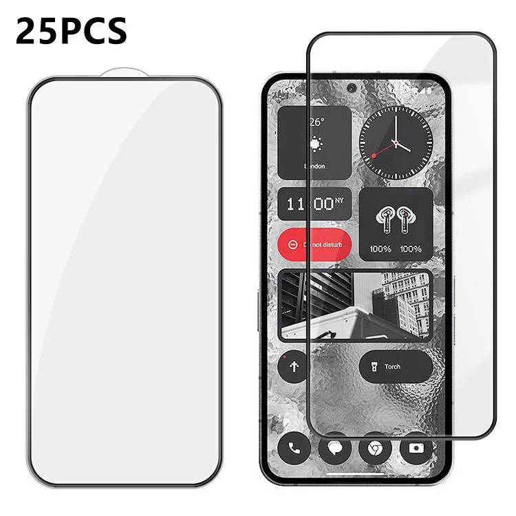 For Nothing Phone 2 25pcs High-Aluminum Full-Coverage Anti-Fingerprint Screen-Printed HD Tempered Glass Film