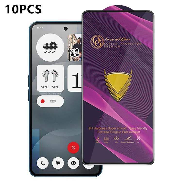 For Nothing Phone 3a 10pcs OG Purple Large-Arc Anti-Static High-Alumina Screen-Printed HD Tempered Glass Film