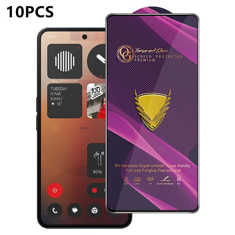 For Nothing Phone 3a Pro 10pcs OG Purple Large-Arc Anti-Static High-Alumina Screen-Printed HD Tempered Glass Film