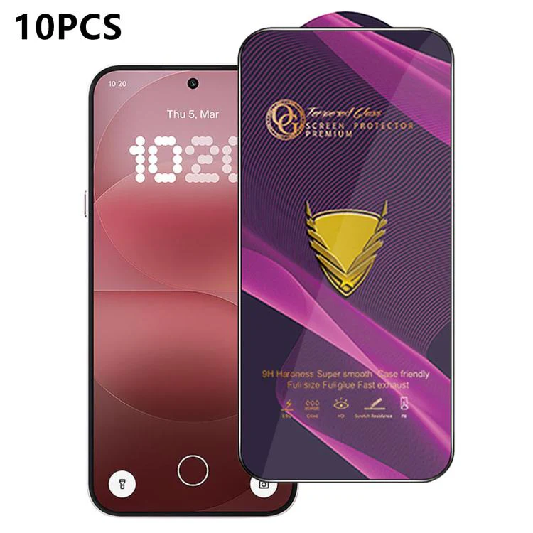 For Nothing Phone 4a Pro 10pcs OG Purple Large-Arc Anti-Static High-Alumina Screen-Printed HD Tempered Glass Film