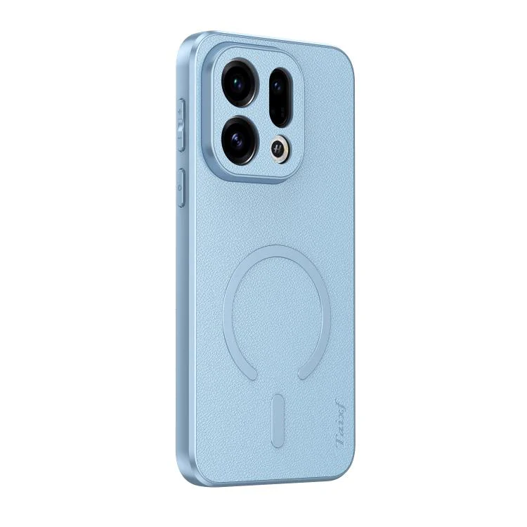For OPPO Find X9 Goatskin Vegan Leather Magnetic Phone Case(Blue)