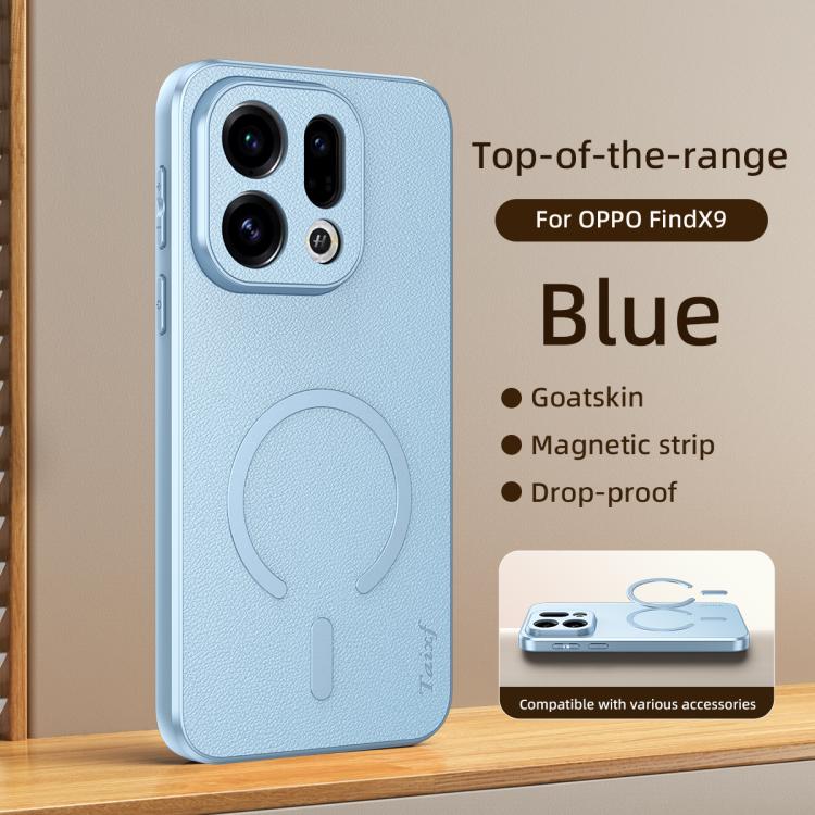 For OPPO Find X9 Goatskin Vegan Leather Magnetic Phone Case(Blue) - Image 2