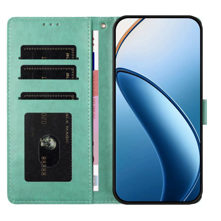 For OPPO Find X9 Hearts Pattern Buckle Vegan Leather Phone Case with Strap(Mint Green Hearts) - Image 4