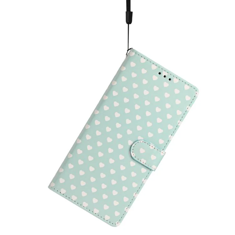 For OPPO Find X9 Hearts Pattern Buckle Vegan Leather Phone Case with Strap(Mint Green Hearts) - Image 6