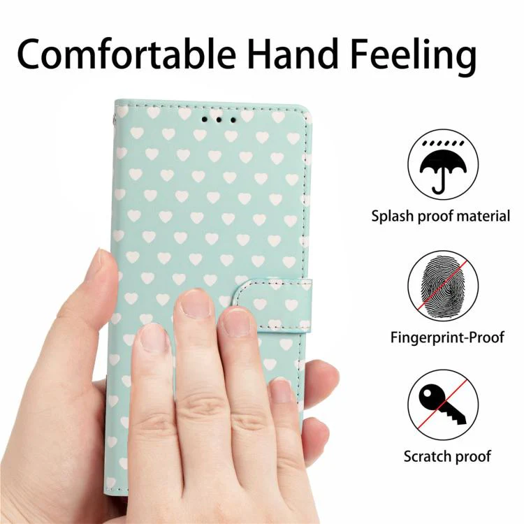For OPPO Find X9 Hearts Pattern Buckle Vegan Leather Phone Case with Strap(Mint Green Hearts) - Image 7
