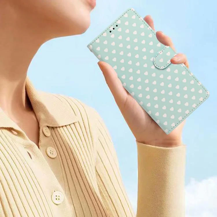For OPPO Find X9 Hearts Pattern Buckle Vegan Leather Phone Case with Strap(Mint Green Hearts) - Image 8