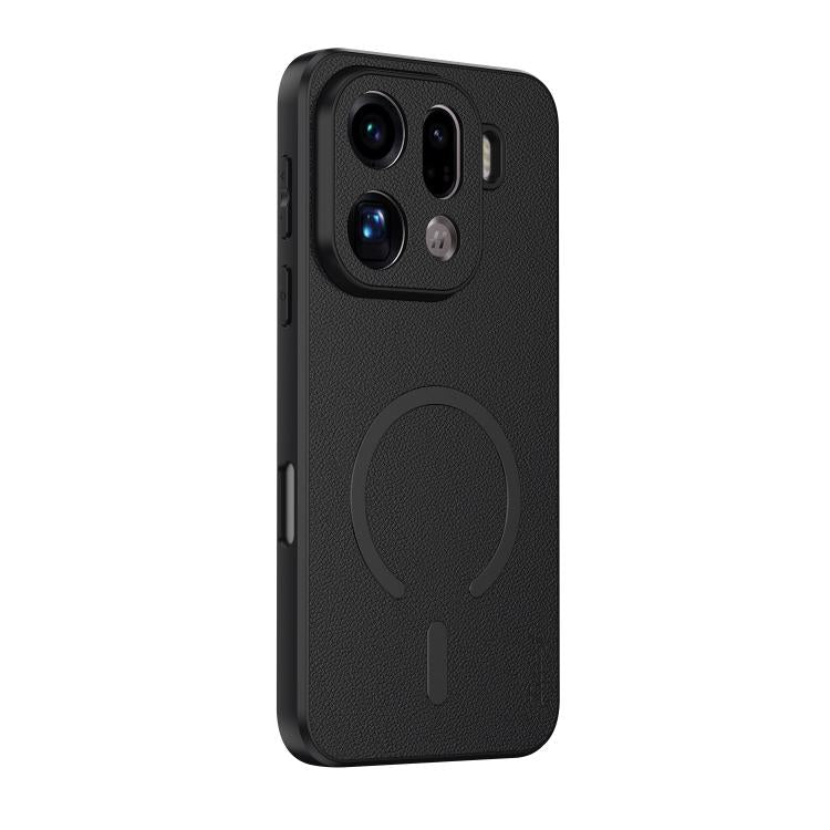 For OPPO Find X9 Pro Goatskin Vegan Leather Magnetic Phone Case(Black)