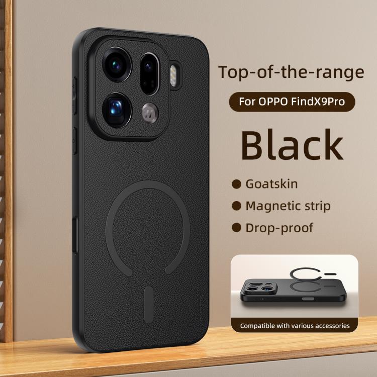 For OPPO Find X9 Pro Goatskin Vegan Leather Magnetic Phone Case(Black) - Image 2