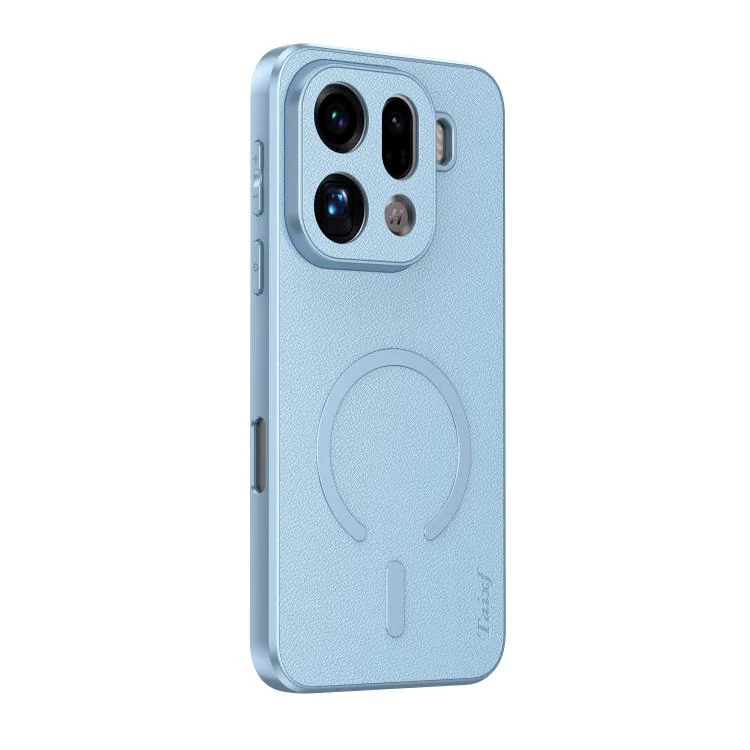 For OPPO Find X9 Pro Goatskin Vegan Leather Magnetic Phone Case(Blue)