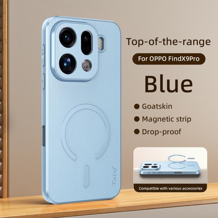 For OPPO Find X9 Pro Goatskin Vegan Leather Magnetic Phone Case(Blue) - Image 2