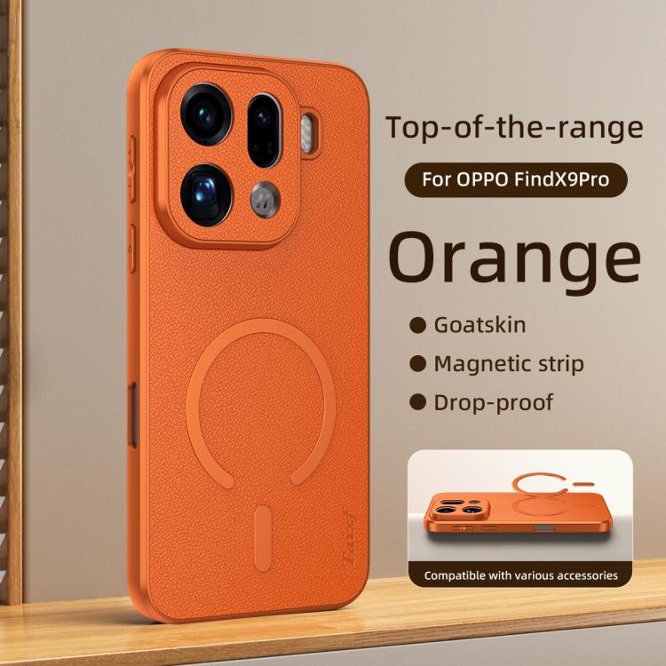For OPPO Find X9 Pro Goatskin Vegan Leather Magnetic Phone Case(Orange) - Image 2