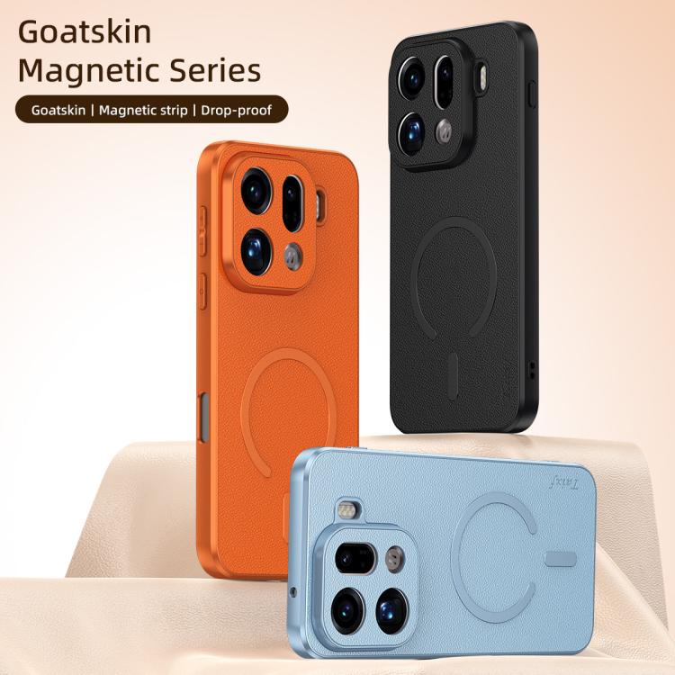 For OPPO Find X9 Pro Goatskin Vegan Leather Magnetic Phone Case(Orange) - Image 3