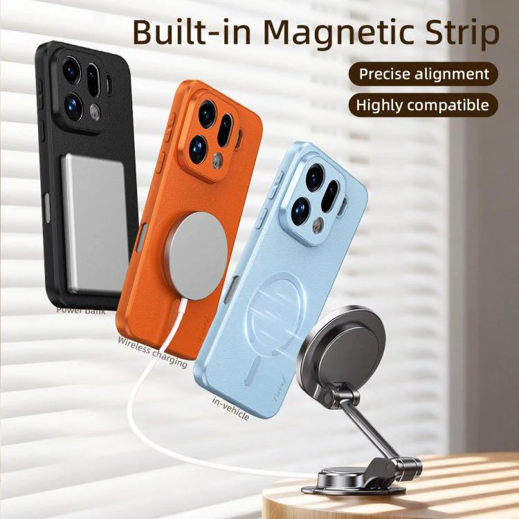 For OPPO Find X9 Pro Goatskin Vegan Leather Magnetic Phone Case(Orange) - Image 8