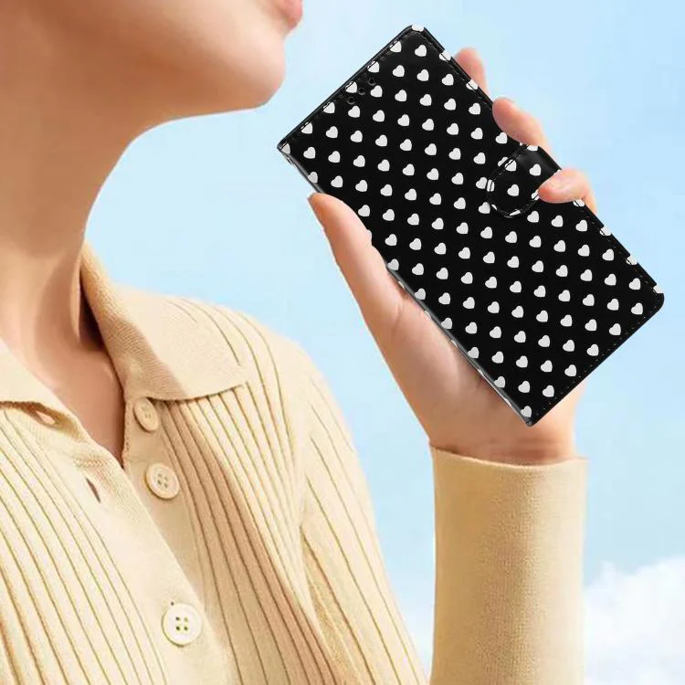 For OPPO Find X9 Pro Hearts Pattern Buckle Vegan Leather Phone Case with Strap(Black Hearts) - Image 8