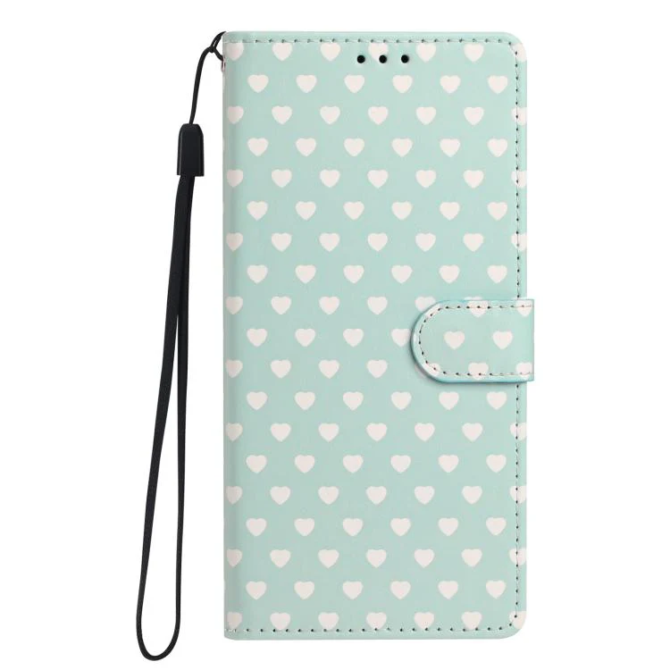 For OPPO Find X9 Pro Hearts Pattern Buckle Vegan Leather Phone Case with Strap(Mint Green Hearts) - Image 2