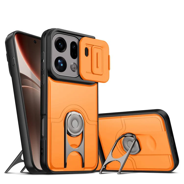For OPPO Find X9 Pro Sliding Camera Cover 2 in 1 Rotating Holder Air Bag Shockproof Phone Case(Orange)