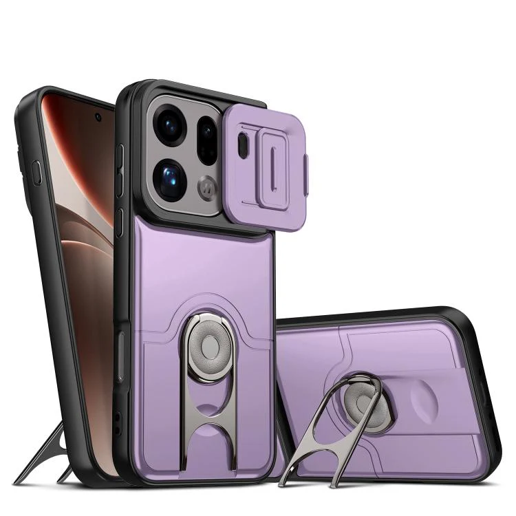 For OPPO Find X9 Pro Sliding Camera Cover 2 in 1 Rotating Holder Air Bag Shockproof Phone Case(Purple)
