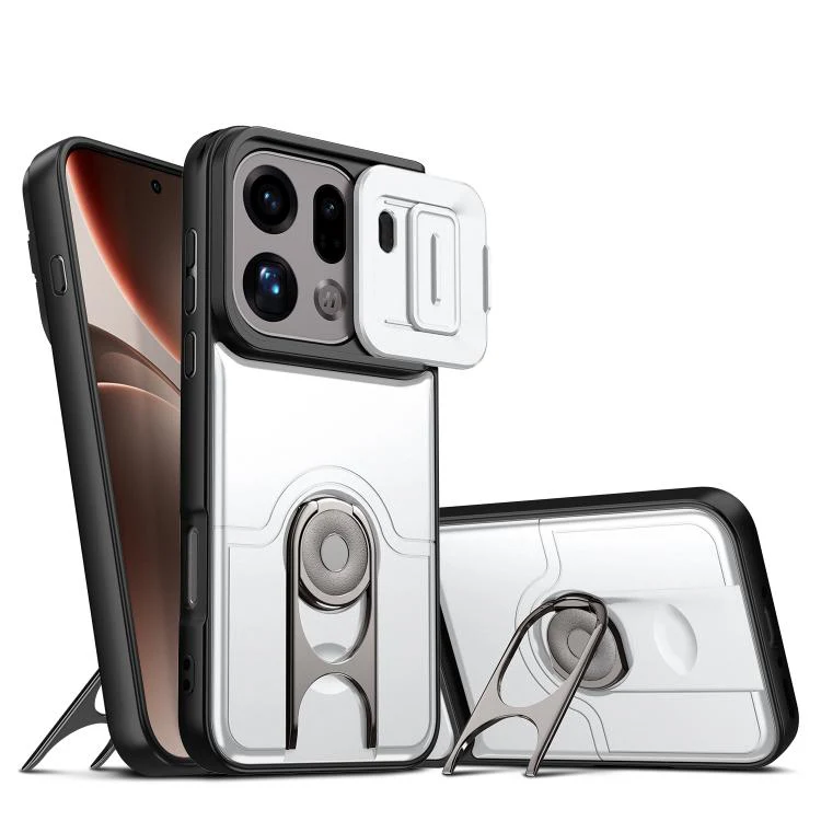 For OPPO Find X9 Pro Sliding Camera Cover 2 in 1 Rotating Holder Air Bag Shockproof Phone Case(Silvery)