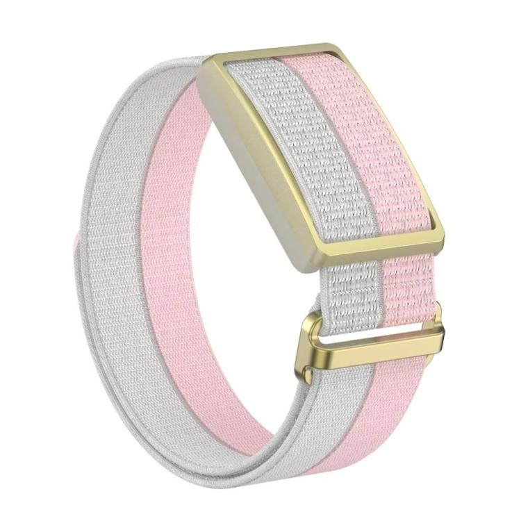 For Polar Loop xDfind Metal Square Buckle Feather Yarn Breathable Nylon Loop Watch Band, Size:S Wrist Circumference 135–170 mm(Pink)