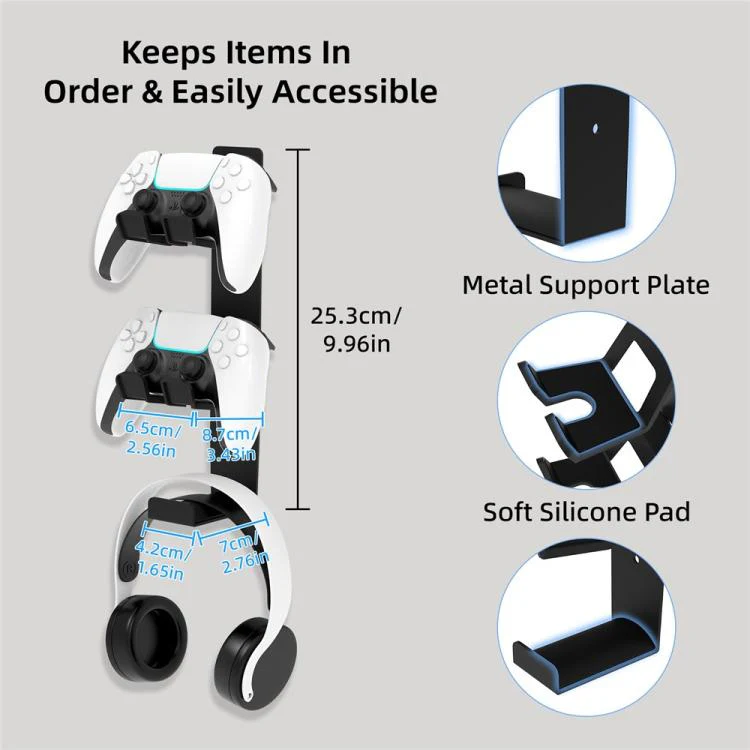 For PS4 / PS5 / XBOX Game Controller Headphone Wall Mount Stand(Black) - Image 6