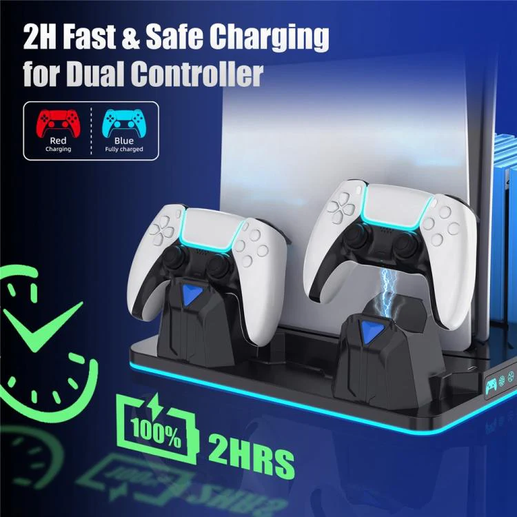 For PS5 / PS5 Slim / PS5 Pro Cooling Stand Dual Controller Charging Station Game Storage Rack(White) - Image 3