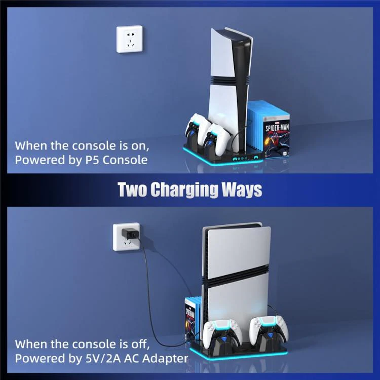 For PS5 / PS5 Slim / PS5 Pro Cooling Stand Dual Controller Charging Station Game Storage Rack(White) - Image 7