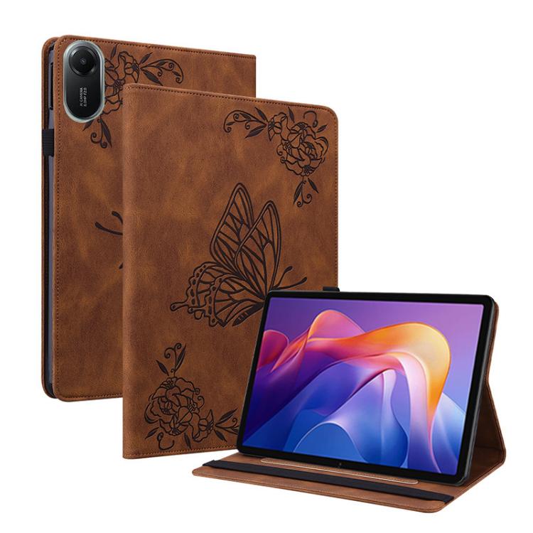 For Redmi Pad 2 / Redmi Pad SE 11 2025 Butterfly Flower Embossed Leather Tablet Case(Brown)