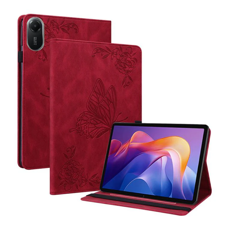 For Redmi Pad 2 / Redmi Pad SE 11 2025 Butterfly Flower Embossed Leather Tablet Case(Red)