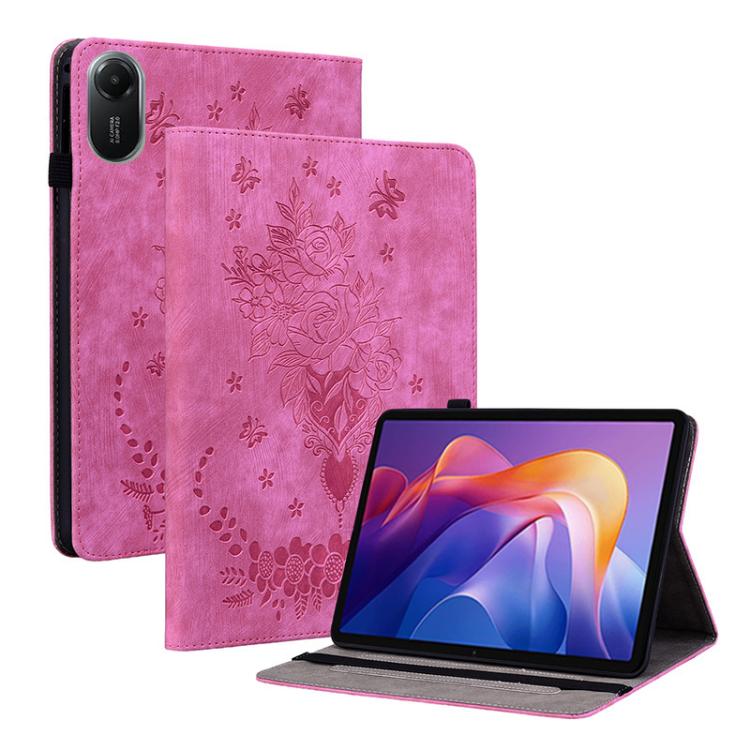 For Redmi Pad 2 / Redmi Pad SE 11 2025 Butterfly Rose Embossed Leather Tablet Case(Rose Red)