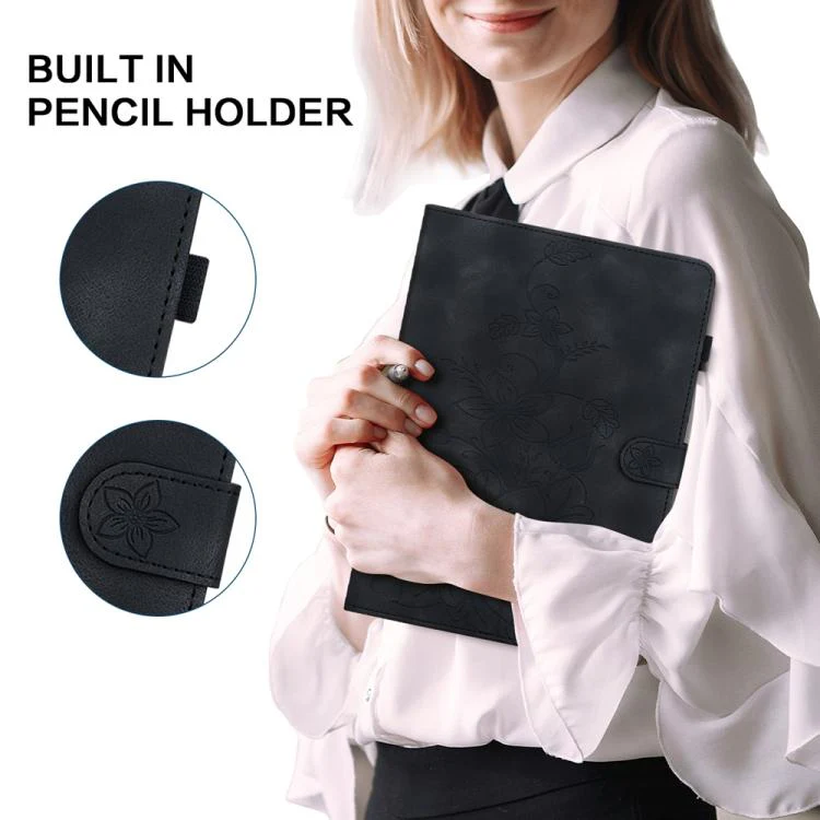 For Redmi Pad 2 / Redmi Pad SE 11 2025 Lily Embossed Leather Tablet Case(Black) - Image 7