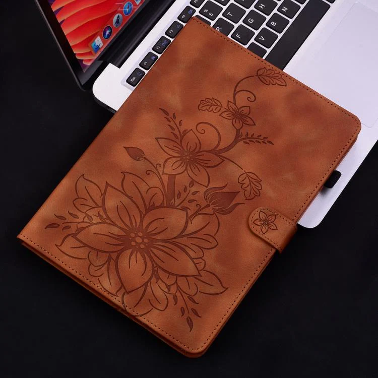 For Redmi Pad 2 / Redmi Pad SE 11 2025 Lily Embossed Leather Tablet Case(Brown) - Image 2