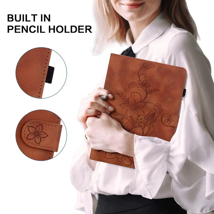 For Redmi Pad 2 / Redmi Pad SE 11 2025 Lily Embossed Leather Tablet Case(Brown) - Image 7