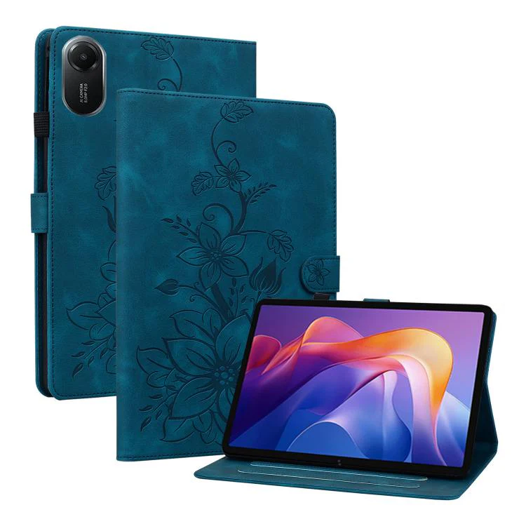 For Redmi Pad 2 / Redmi Pad SE 11 2025 Lily Embossed Leather Tablet Case(Dark Blue)