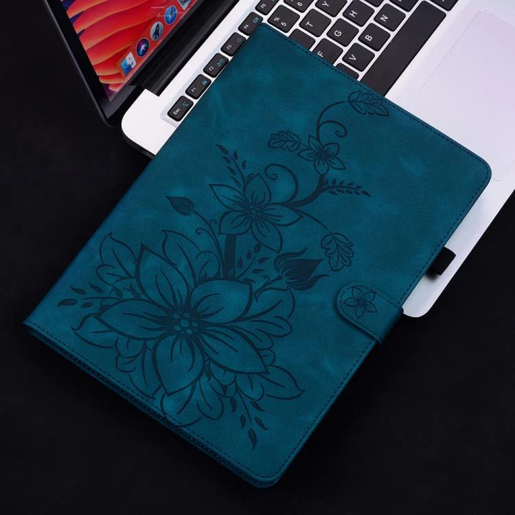 For Redmi Pad 2 / Redmi Pad SE 11 2025 Lily Embossed Leather Tablet Case(Dark Blue) - Image 2