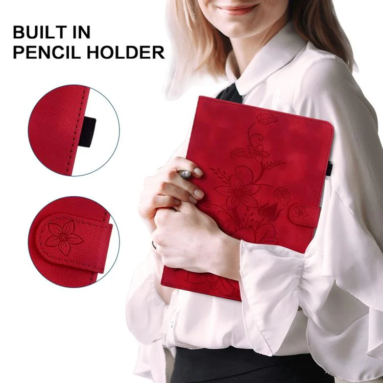 For Redmi Pad 2 / Redmi Pad SE 11 2025 Lily Embossed Leather Tablet Case(Red) - Image 7