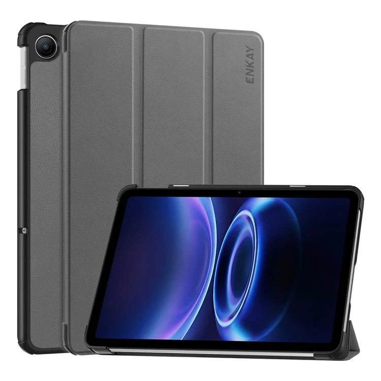 For Redmi Pad 2 SE 9.7 2026 ENKAY Tri-fold Custer Texture Leather Stand Tablet Case(Grey)