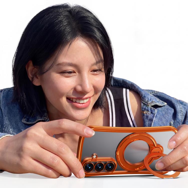 For Samsung Galaxy S26 5G 360 Degree Rotation Holder Magnetic Electroplated Phone Case(Orange) - Image 2
