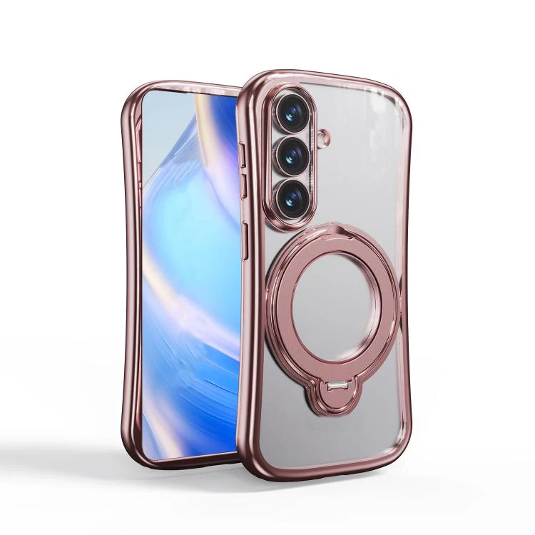 For Samsung Galaxy S26 5G 360 Degree Rotation Holder Magnetic Electroplated Phone Case(Pink)