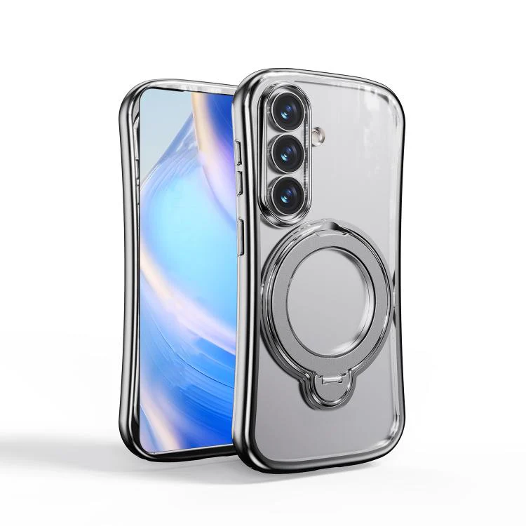 For Samsung Galaxy S26+ 5G 360 Degree Rotation Holder Magnetic Electroplated Phone Case(Silver)