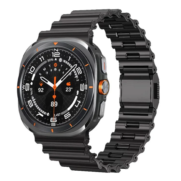 For Samsung Galaxy Watch Ultra 2025 / Ultra 47mm Ocean Wave Texture Magnetic Clasp Stainless Steel Watch Band(Black)