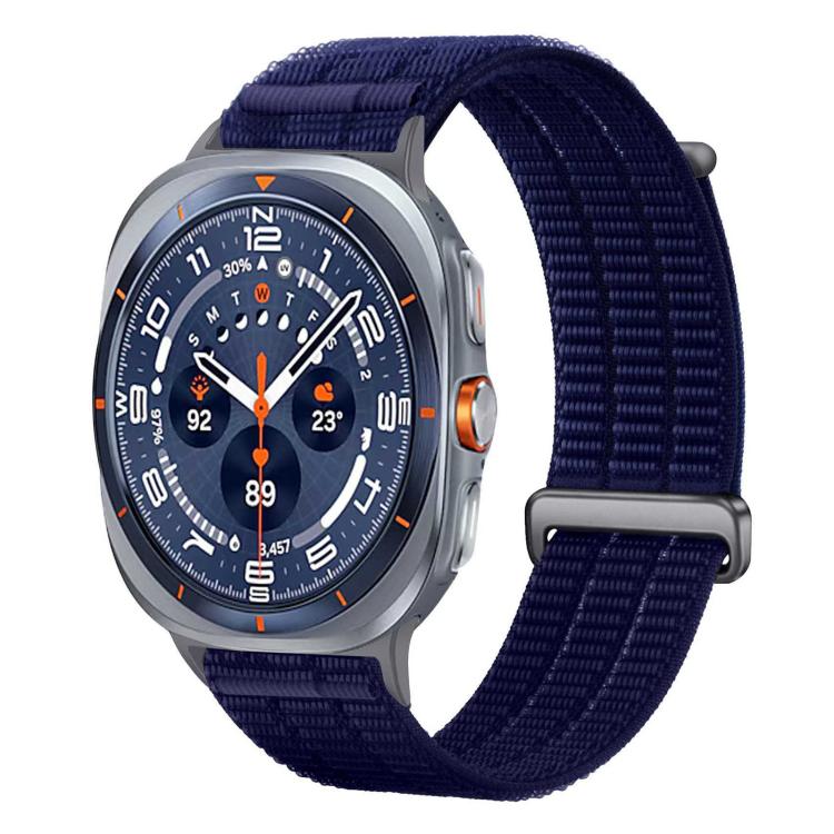 For Samsung Galaxy Watch Ultra 47mm / Ultra 2025 Double-Link Cloud-Feel Breathable Nylon Loop Metal Head Watch Band(Deep Blue)