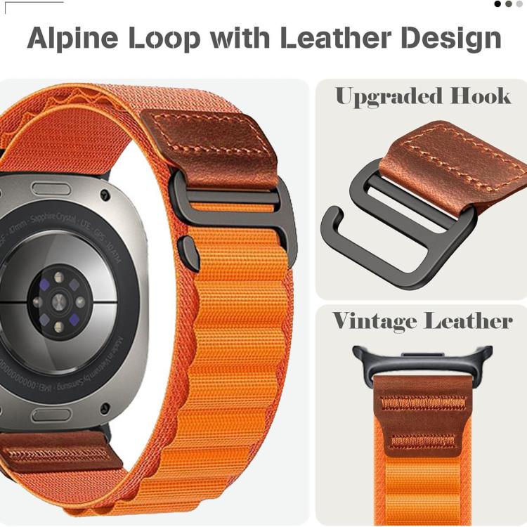 For Samsung Galaxy Watch Ultra 47mm / Ultra 2025 Retro Vegan Leather Label Alpine Nylon Loop Watch Band(Black) - Image 3