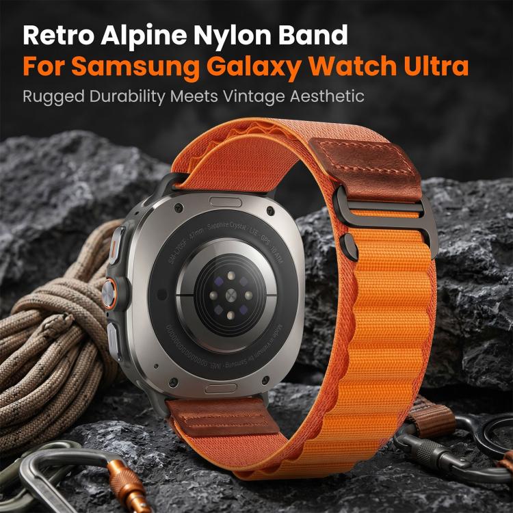 For Samsung Galaxy Watch Ultra 47mm / Ultra 2025 Retro Vegan Leather Label Alpine Nylon Loop Watch Band(Blue) - Image 4