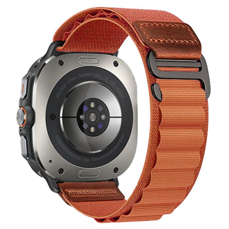 For Samsung Galaxy Watch Ultra 47mm / Ultra 2025 Retro Vegan Leather Label Alpine Nylon Loop Watch Band(Terracotta)
