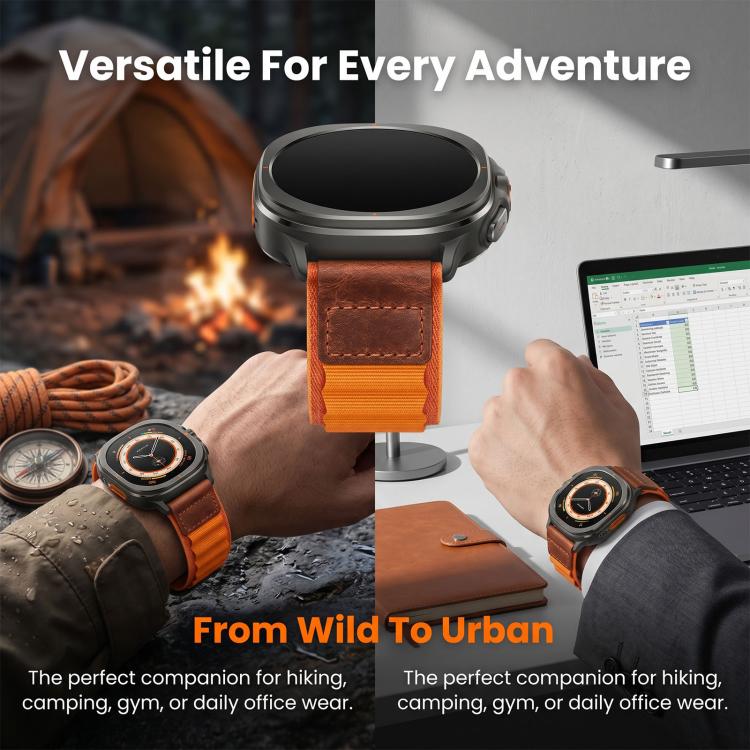 For Samsung Galaxy Watch Ultra 47mm / Ultra 2025 Retro Vegan Leather Label Alpine Nylon Loop Watch Band(Terracotta) - Image 6