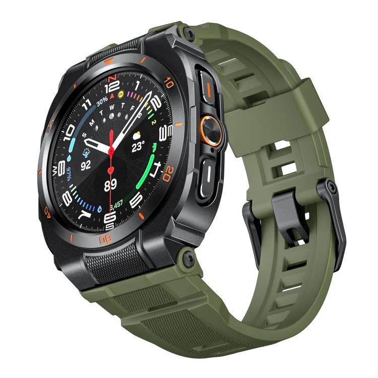 For Samsung Galaxy Watch Ultra / Ultra 2025 Vibrant Zinc Alloy Cover Integrated Silicone Watch Band(Black Army Green)